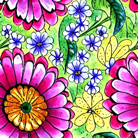 Mexican Fiesta Flowers Pattern Classic Illustration Painting Watercolor