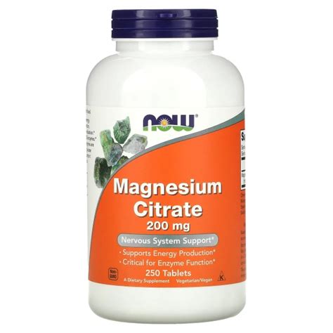 Now Foods Magnesium Citrate 200Mg Nervous System Support 250