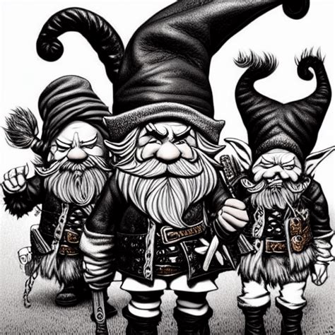 3 Gnomes in Black Clothes and Combat Boots · Creative Fabrica