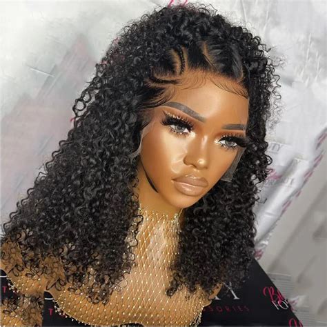 Perruque Lace Front Wig Cr Pue Boucl E Sans Colle Pour Femme Cheveux De