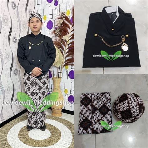 Jual 1set Baju Adat Jawa Beskap Jarik Blangkon Solo Polos