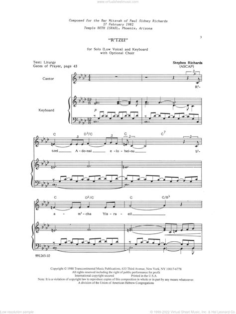 Richards R Tzei For Solo Low Voice With Optional SATB Choir Sheet