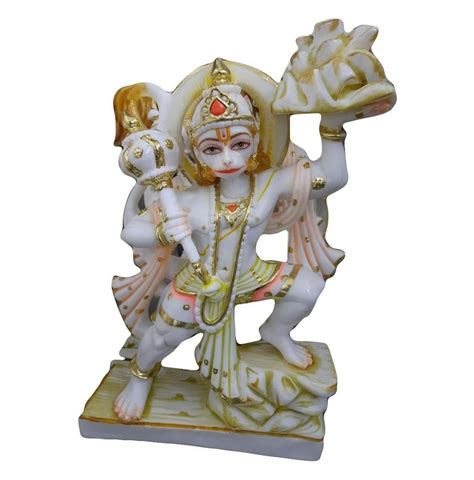 White Painted Inch Veer Hanuman Marble Statue For Worship At Rs