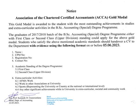 Acca Gold Medal Department Of Accounting