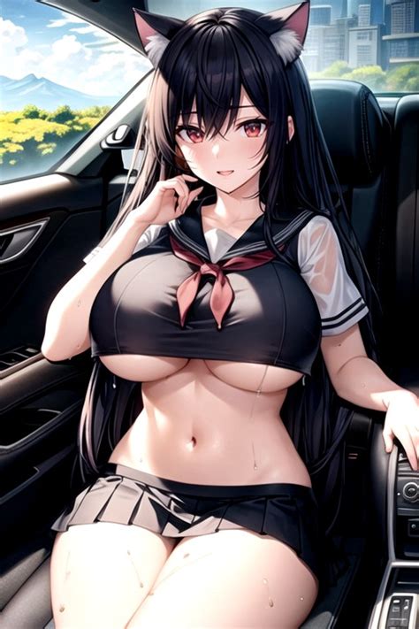 Sailor Style School Uniform Black Hair Extremely Massive Breasts AI Porn