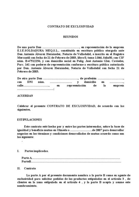 Modelo De Contrato De Exclusividad Modelos De Contrato