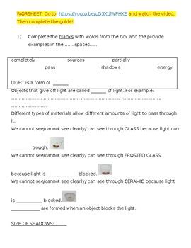 LIGHT & SHADOWS worksheet by Miss BelCraft | TPT