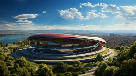 Premium AI Image | nice Football stadium Day view Spy camera view from ...