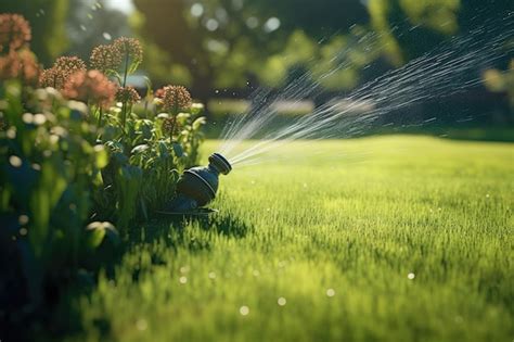 Premium Photo | Watering lawn grass