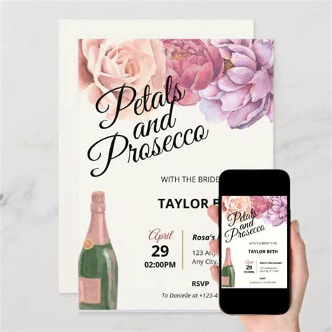 Petals Prosecco Bridal Shower Invitation Zazzle