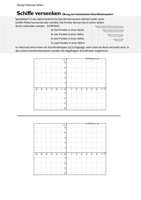 Schiffe Versenken Koordinatensystem Unterrichtsmaterial Im Fach