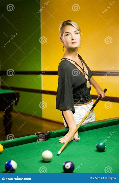 Woman Playing Billiards Stock Image Image Of Cloth Billiard 7246143