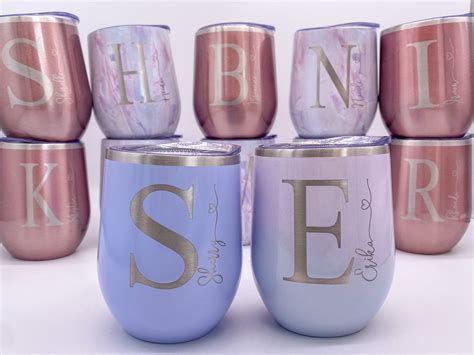 Laser Engraved Monogram Wine Tumbler Bridesmaid T Insulated Cocktail Glass Personalized To