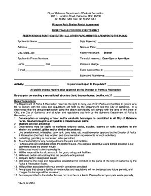 Fillable Online Gahanna Pizzurro Park Shelter Rental Agreement