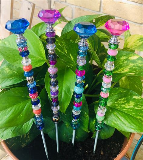 Fairy Garden Stake Beaded Garden Stake Rainbow Suncatcher Etsy