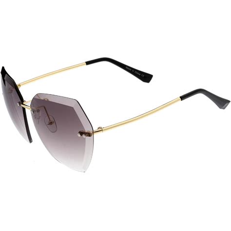 Oversize Rimless Beveled Gradient Lens Geometric Sunglasses - zeroUV