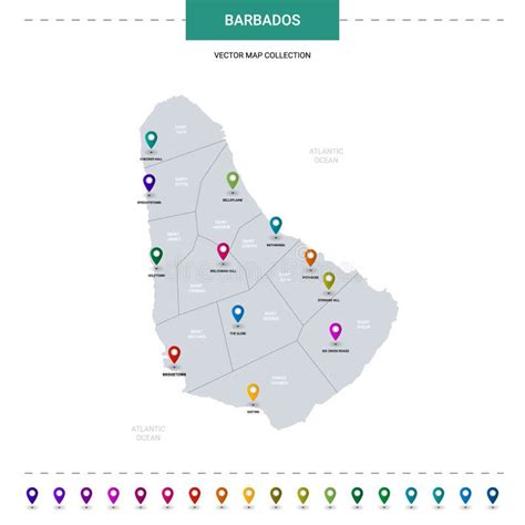 Mapa De Barbados Con Marcas De Puntero De Ubicación Ilustración del