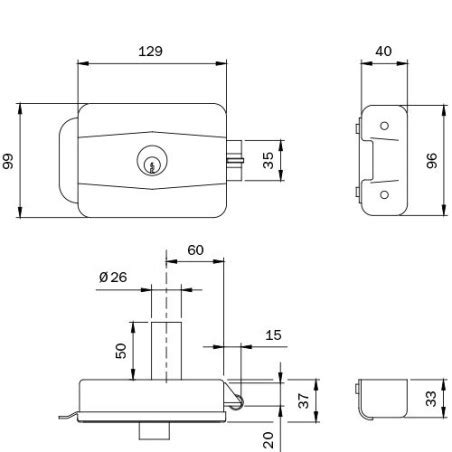 Cerradura Eléctrica 12V Sólo Resbalón Doble Cilindro ISEO 500600 e 60mm