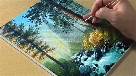 How To Paint A Morning Forest Acrylic Painting TUTORIAL YouTube