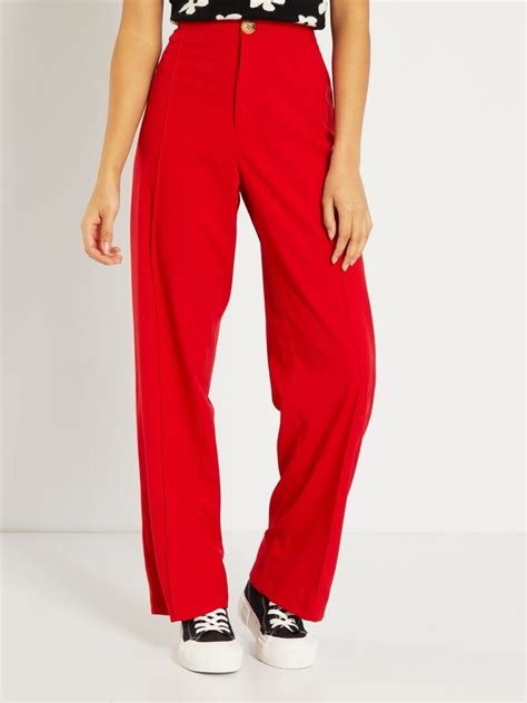 Pantalon Large Taille Haute Rouge Kiabi