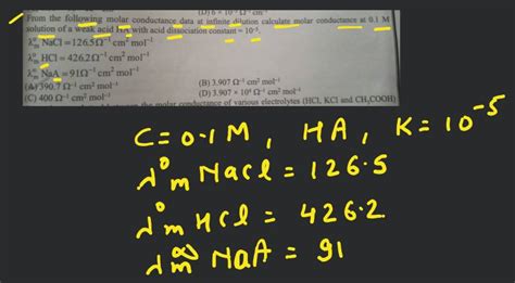 From The Following Molar Conductance Data At Infinite Dilution Calculate