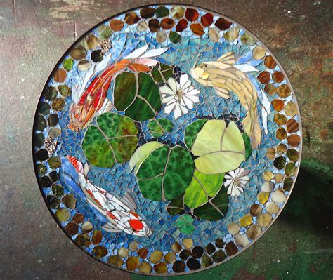 MOSAIC TABLE Koi Fish ART Stained Glass Mosaic Art