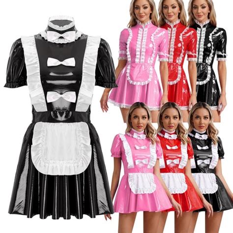 Womens Wet Look Lace French Maid Roleplay Cosplay Lingerie Costumes Dress Up EBay