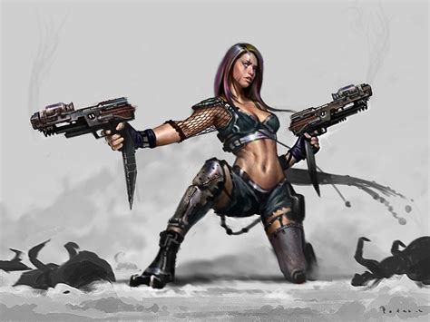 Sci Fi Warrior Fearless Woman With Pistols And Warpaint