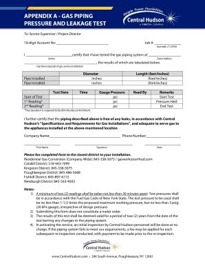 Fillable Online Natural Gas Pressure Test Form Cenhud Fax Email