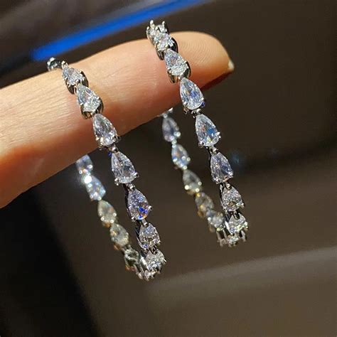 Huitan Luxury Pear Cubic Zirconia Crystal Hoop Earrings For Women Daily