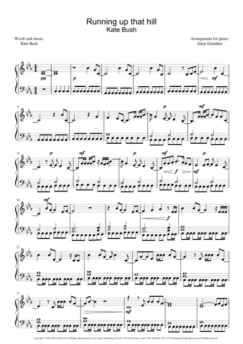 Running Up That Hill Arr Antje Günther By Kate Bush Sheet Music For Piano Solo At Sheet Music