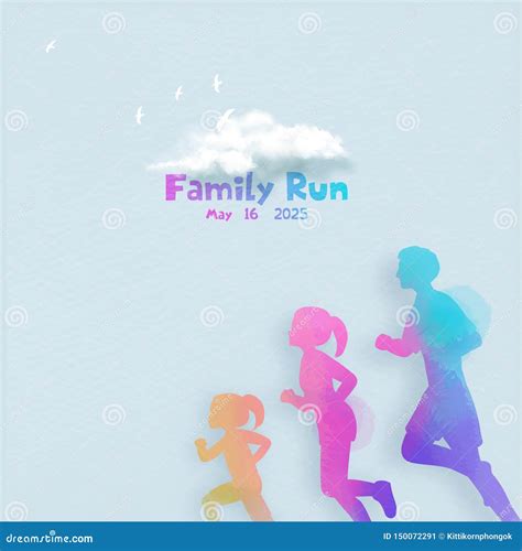 Happy Family Running Silhouettes Watercolor. Healthy Life Stock Vector