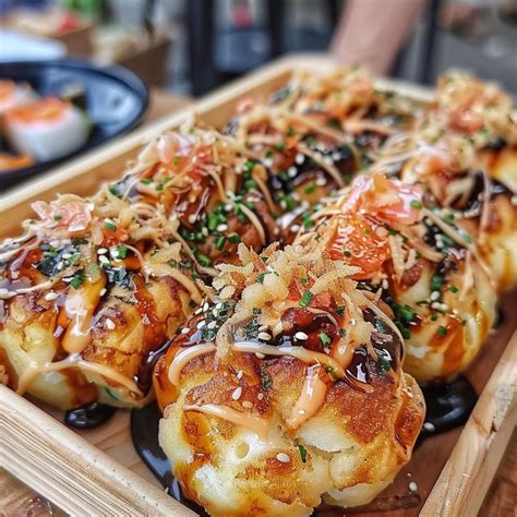 The Authentic Japanese Takoyaki Of Delectable Street Food Delight With