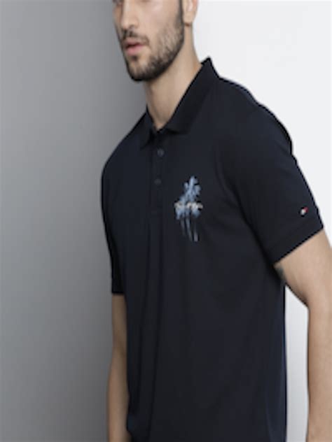 Buy Tommy Hilfiger Men Navy Blue Polo Collar Pure Cotton T Shirt