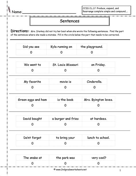 Fix The Sentence Worksheet 3rd Grade