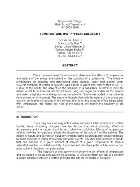 Some Factors That Affects Solubility | PDF | Solubility | Solution