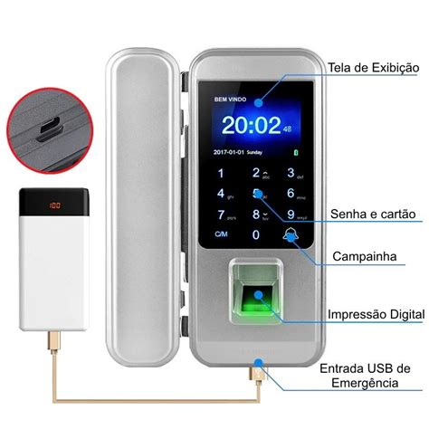 Fechadura Digital Eletrônica Biométrica Primebras Para Porta de Vidro