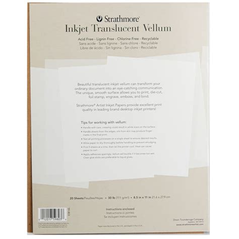 Strathmore Translucent Ink Jet Vellum 8 5x11 20 Pkg