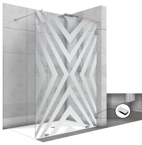 Fixed Glass Shower Screen With Frosted Geometric Design Contemporary Shower Doors By Glass