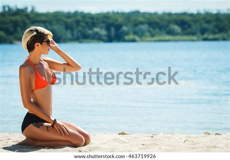 Sexy Blonde Swimsuit On Beach Looking Stock Photo Shutterstock