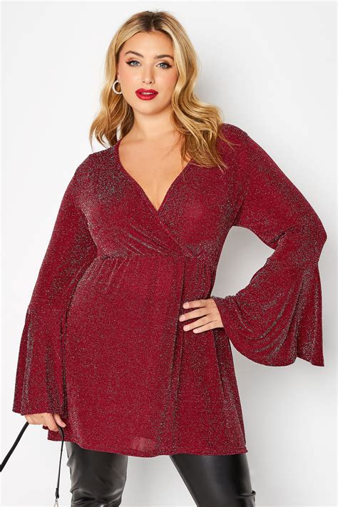 Limited Collection Plus Size Red Glitter Wrap Top Yours Clothing