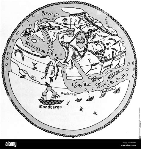 al idrisi world map banque dimages noir  blanc alamy