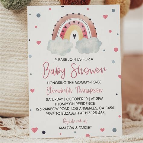 Editable Rainbow Baby Shower Invitation Boho Rainbow Etsy