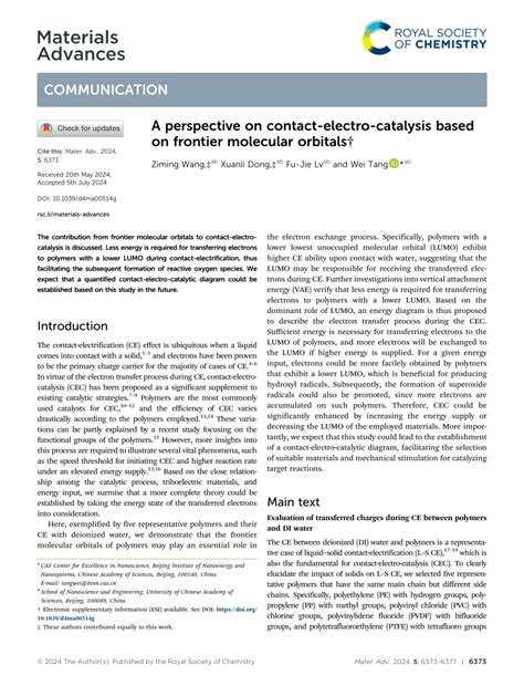 (PDF) A perspective on contact-electro-catalysis based on frontier ...