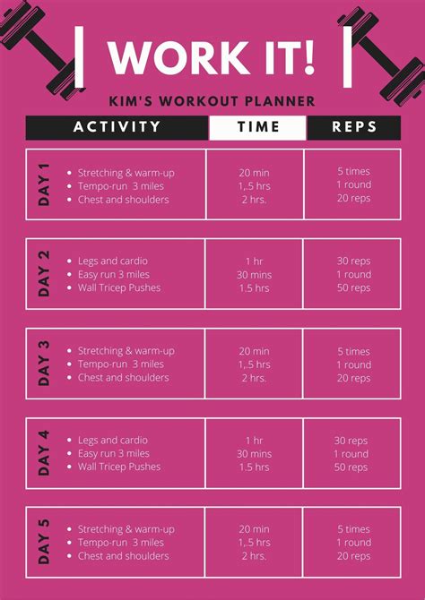 Free Custom Printable Workout Planner Templates Online Canva