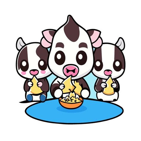 Arte De Clipart De Personagens Fofinhos De Vaca Comendo Grama 063