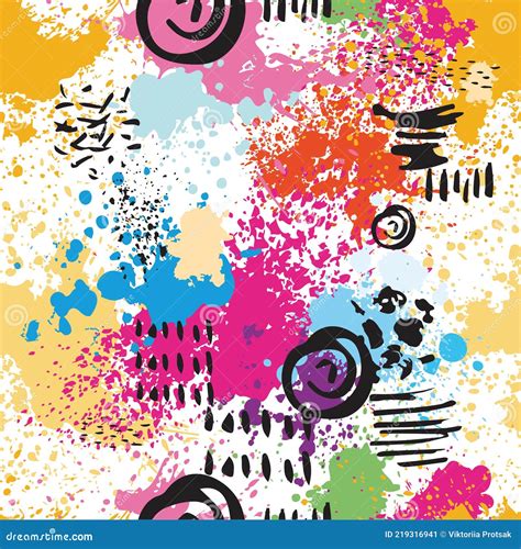 Seamless Pattern With Color Paint Splashes Stock Vector Illustration