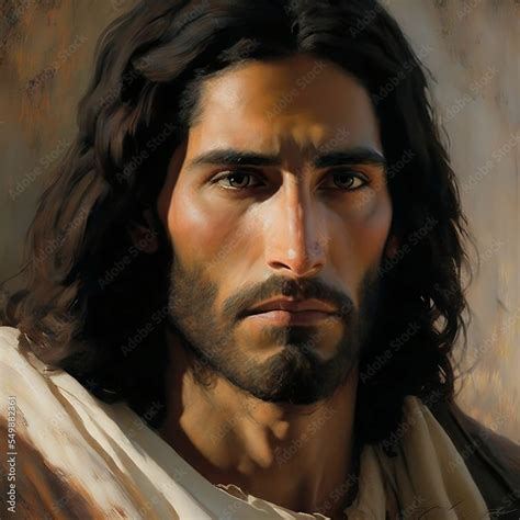 Realistic Brown Eye, Olive Brown Skin Jesus Christ | Midjourney Creation Stock Illustration ...