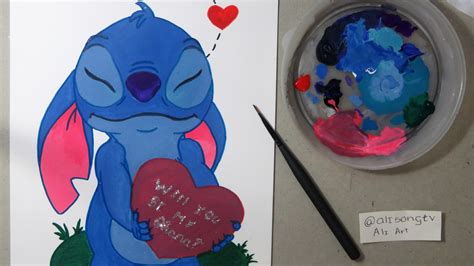 Stitch Holding A Heart Drawing - art-leg