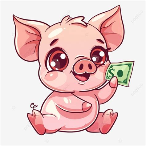 Cute Pig Holding Money Cartoon Illustration Pig Cartoon Cute PNG